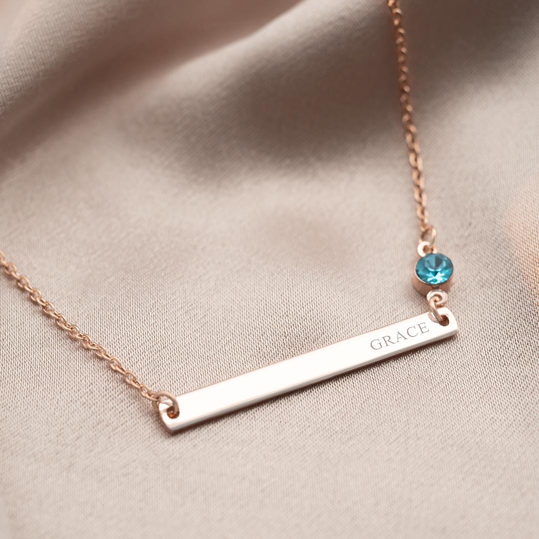 Birthstone And Bar Personalised Name Necklace