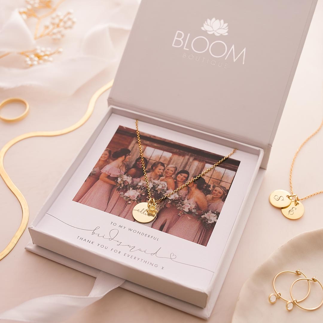 esme birth flower name necklace bridesmaid gift set