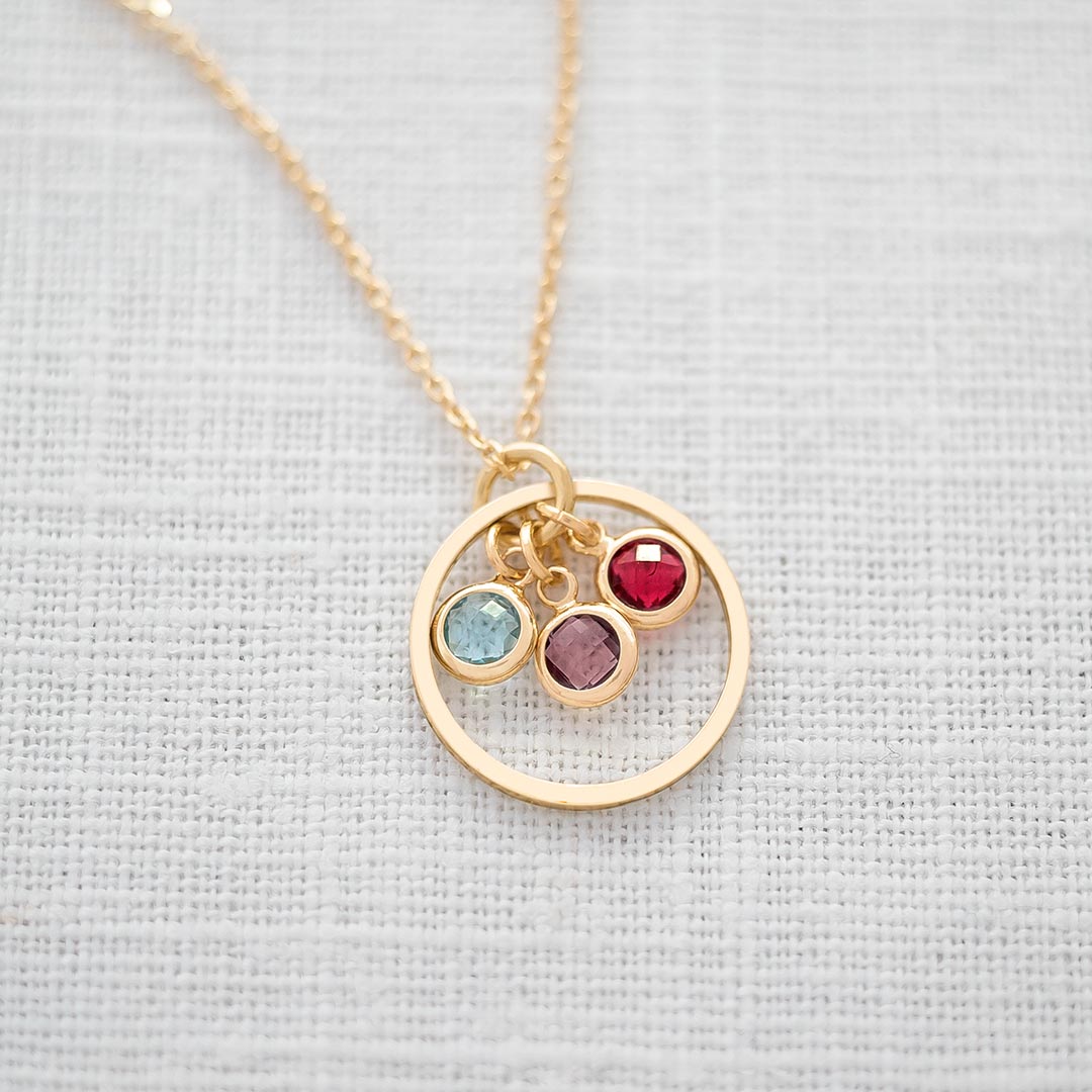 Halo And Triple Birthstone Personalised Necklace