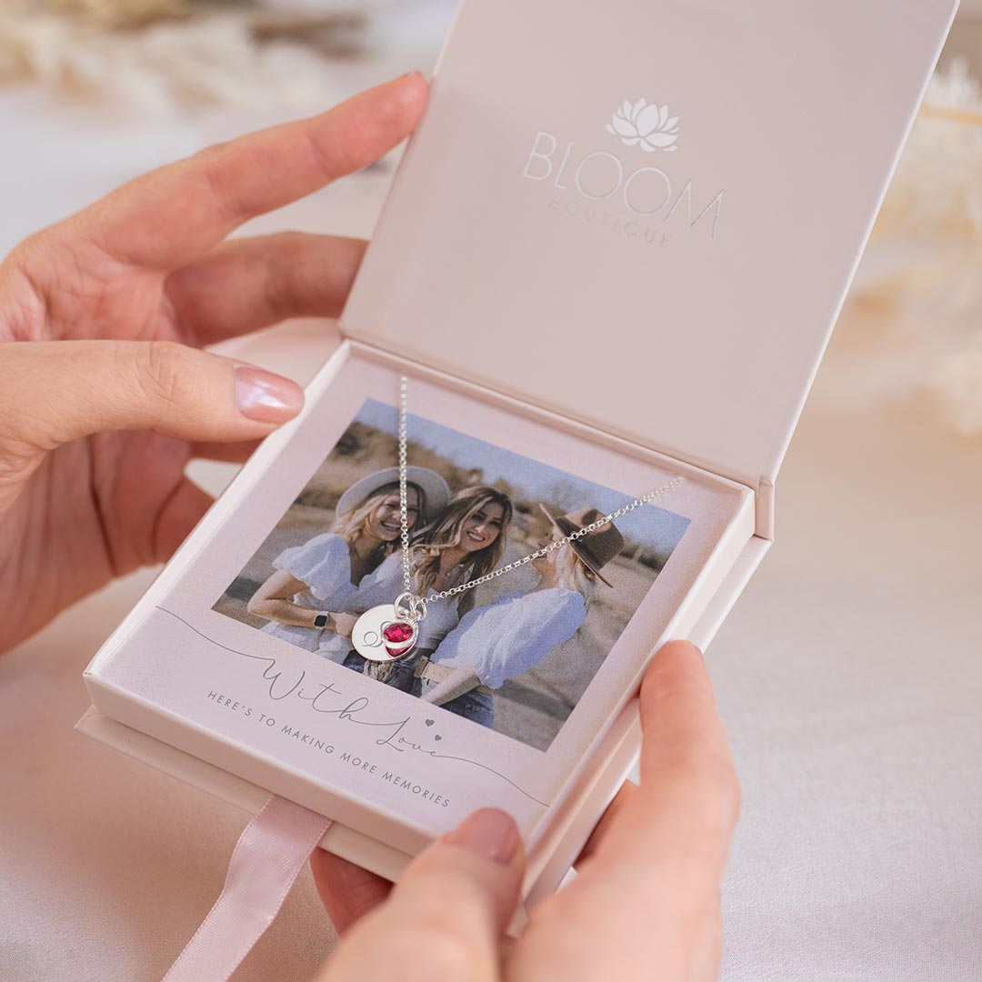 initial and birthstone photo gift card set