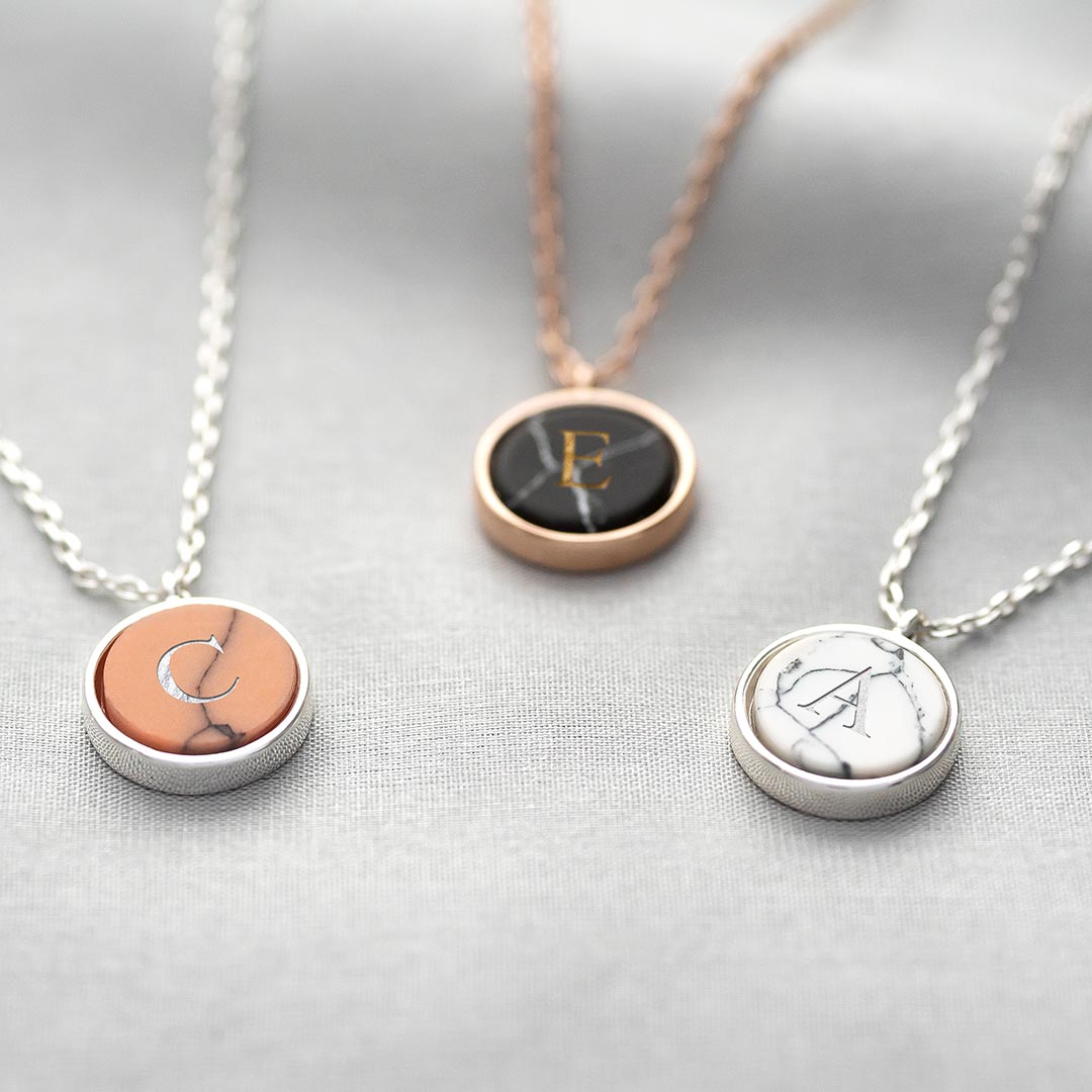 Personalised Marble Initial Disc Necklace