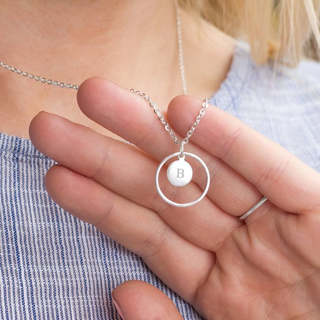 Personalised Halo Initial Mini Disc Necklace