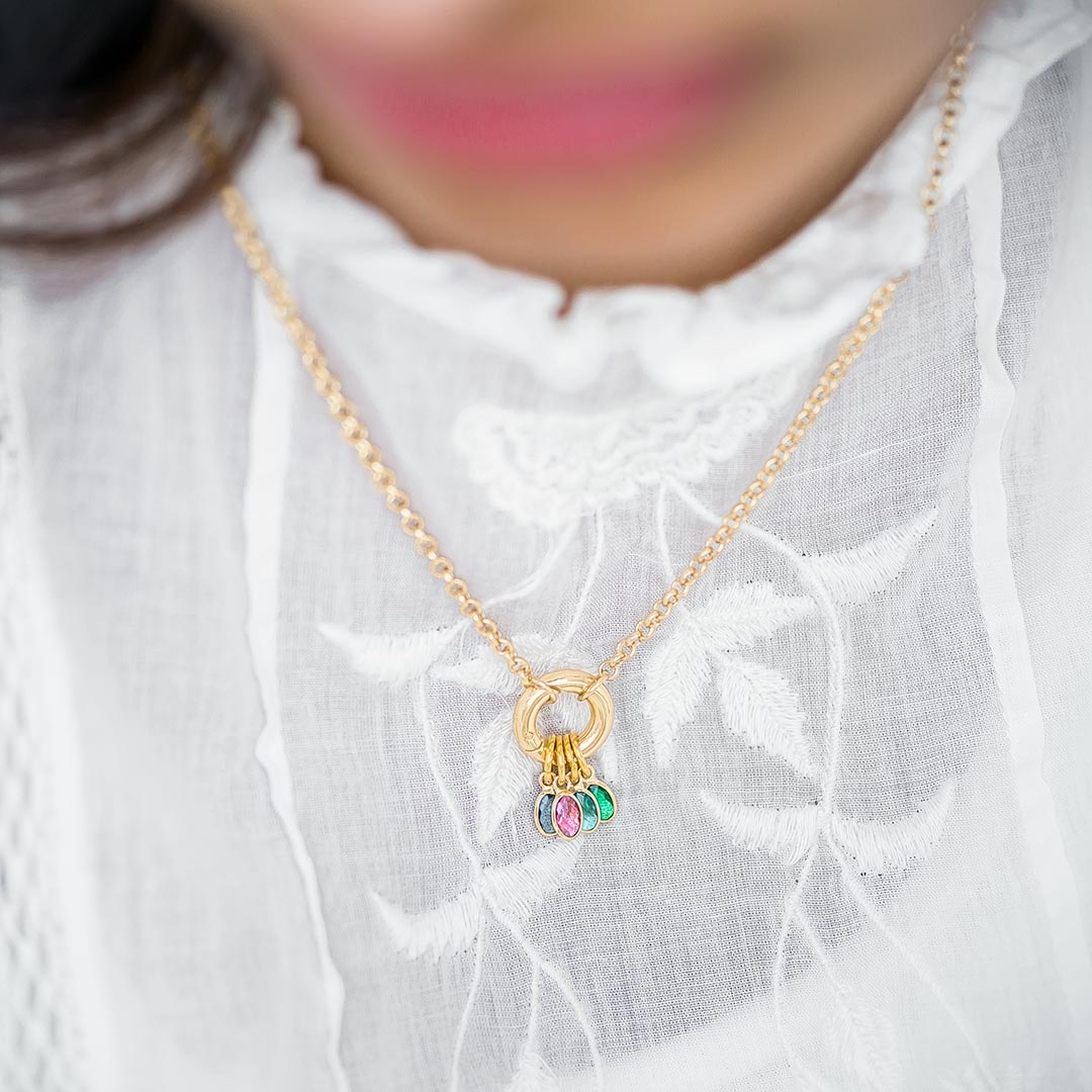 Oval Birthstone Necklace with Donut Clasp