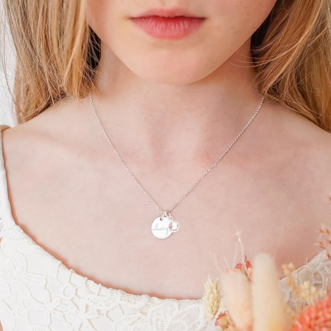 Mini Esme Sterling Silver Name Necklace Flower Girl Gift Set