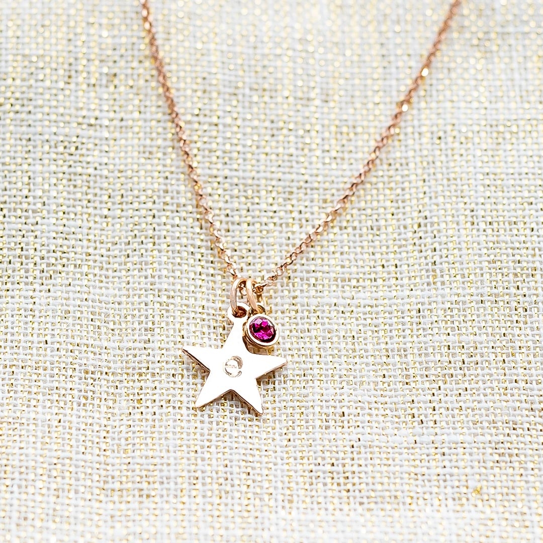 Star and Micro Birthstone Personalised Necklace