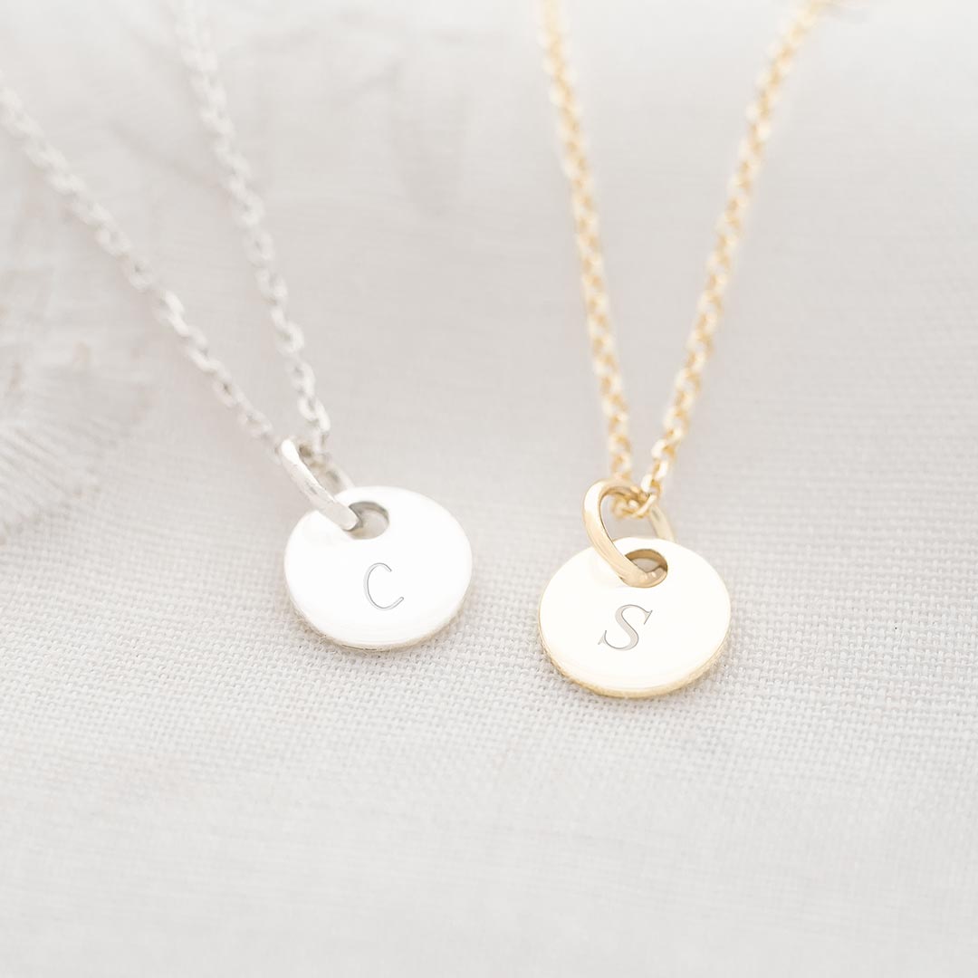 Daughter Disc Necklace in Gold Plated Sterling Silver and Sterling Silver Personalised with Chosen Initial