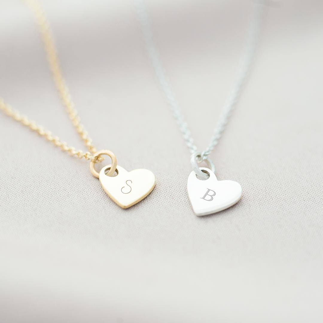 sterling silver and gold plated sterling silver heart necklace personalised with chosen initials