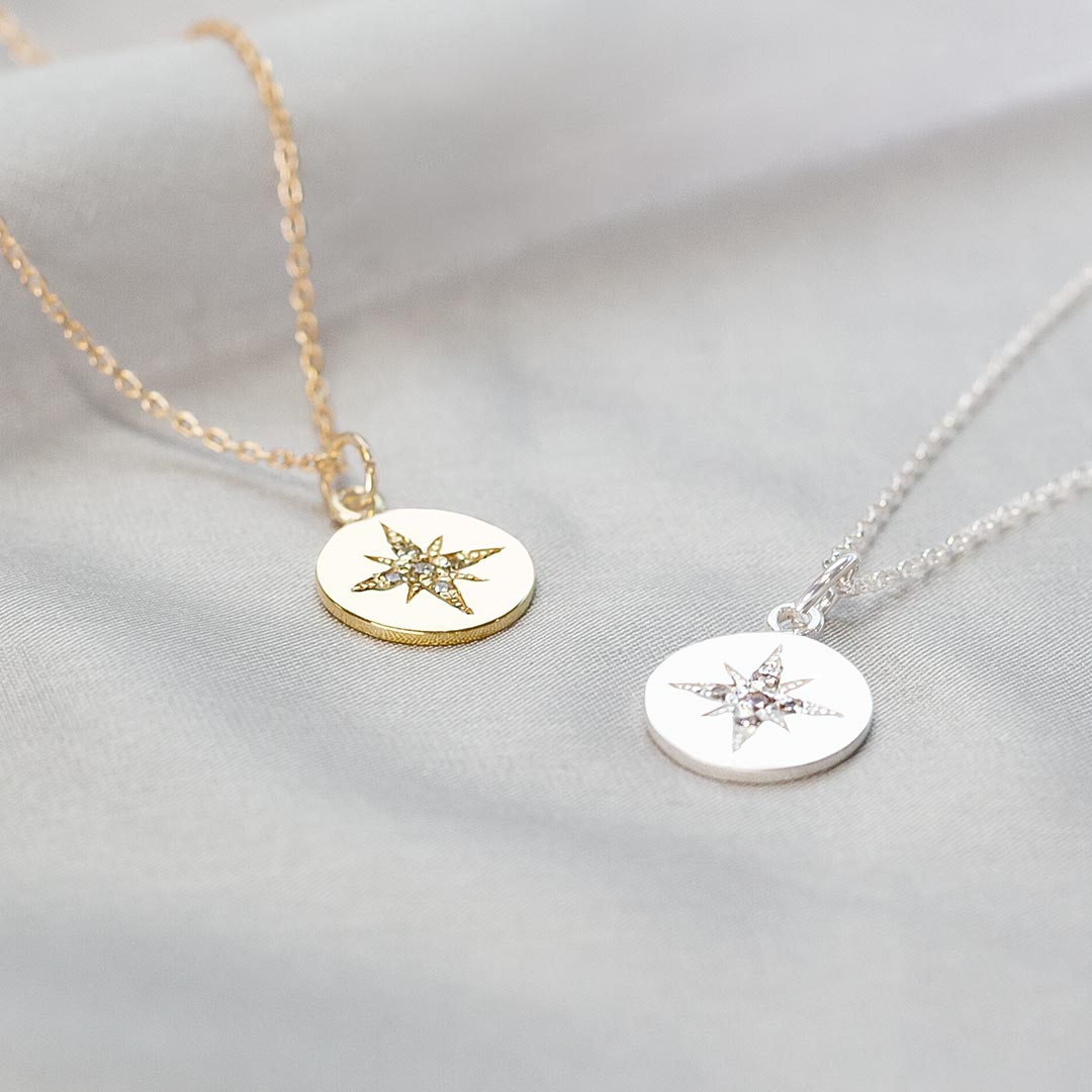 Sterling Silver and Gold Plated Sterling Silver North Star Design Necklace