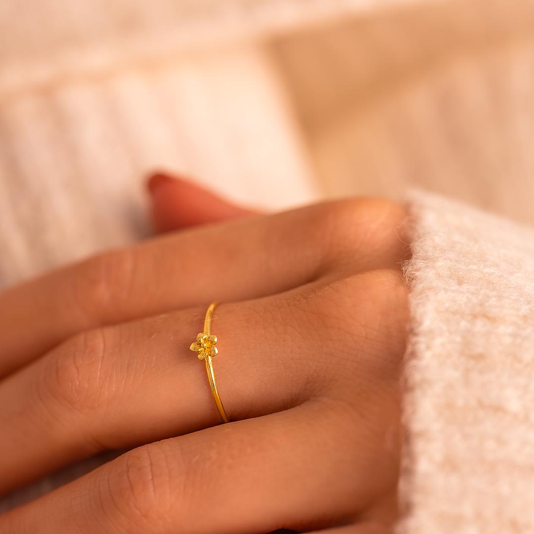 gold plated sterling silver birth flower stacking ring