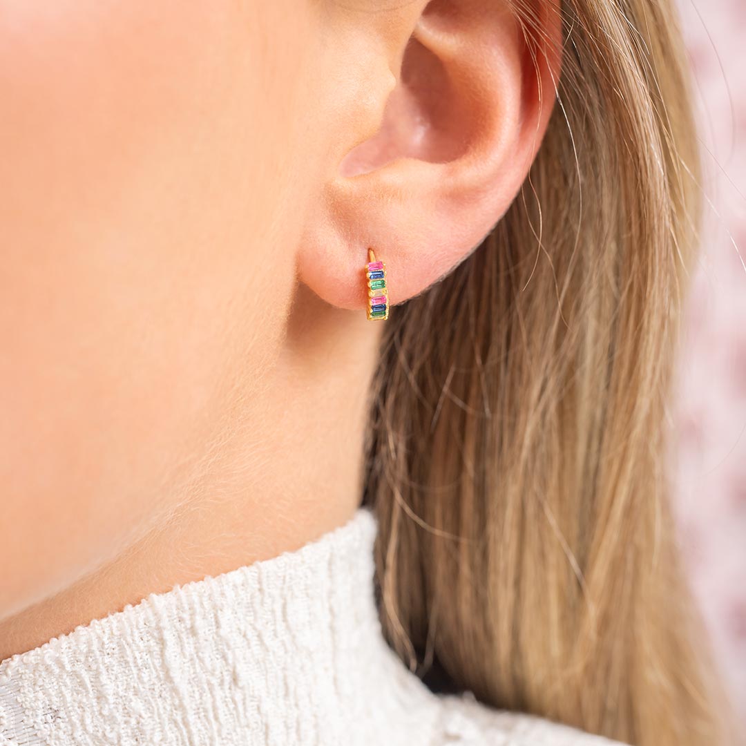 Sterling Silver Crystal Stone Personalised Huggie Hoop Earrings