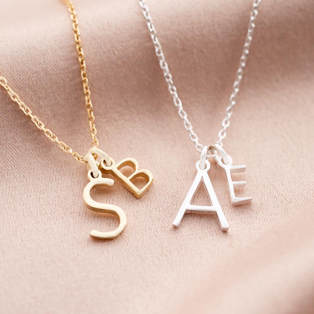 Sterling Silver Family Letter Personalised Necklace in Gold and Silver
