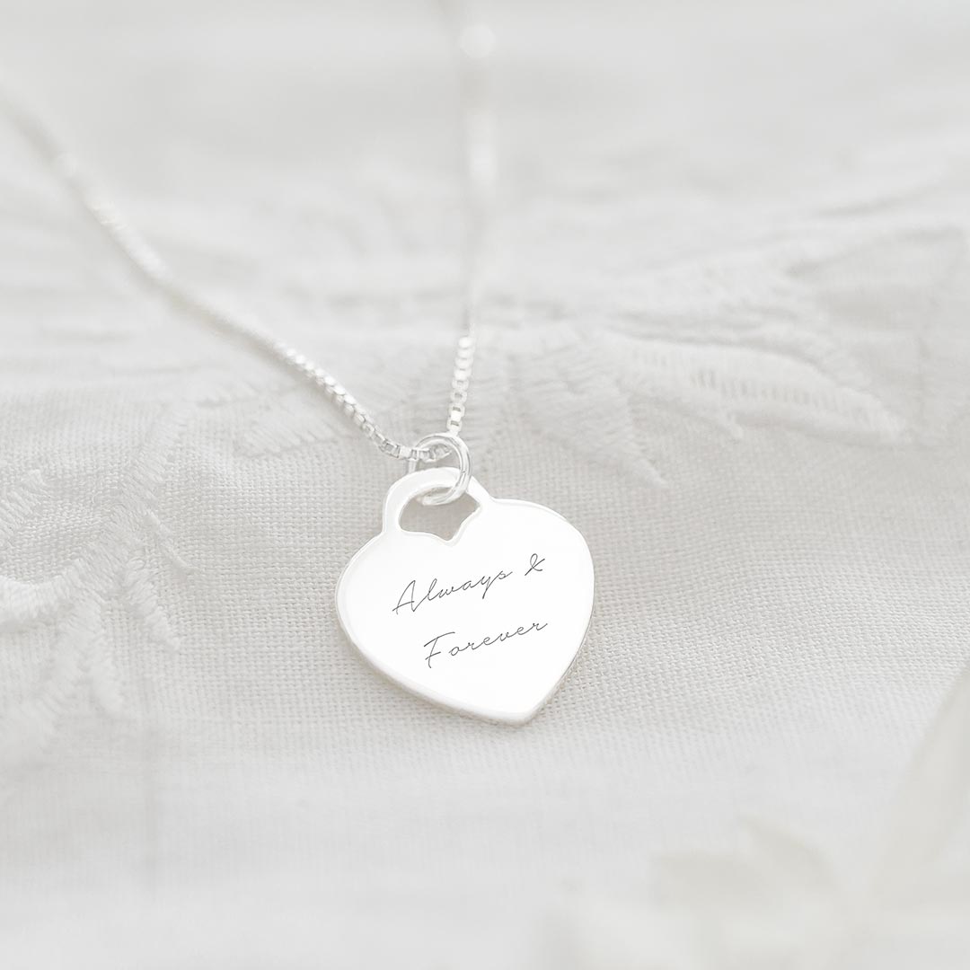 Sterling Silver Heart Charm Personalised Message Necklace