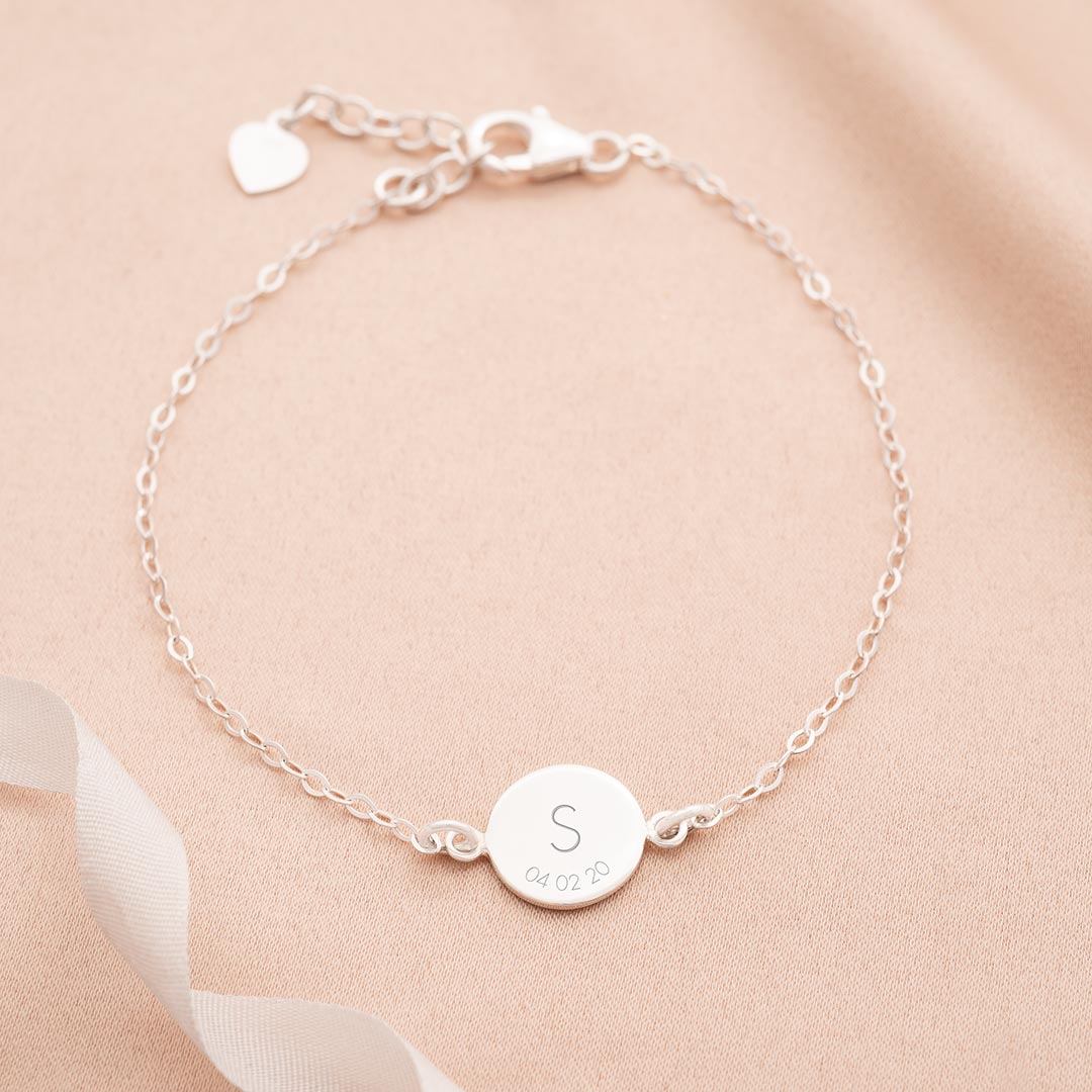 Sterling Silver Initial and Date Personalised Bracelet