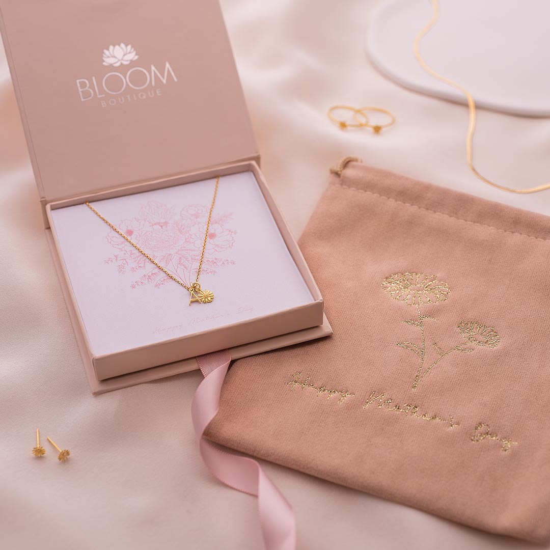Gold Plated Sterling Silver Letter Birth Flower Personalised Necklace Mother's Day Gift Set