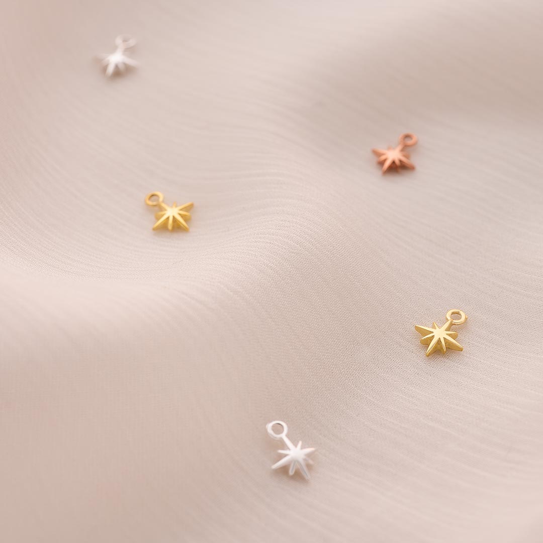sterling silver miniature north star charm in silver, gold and rose gold