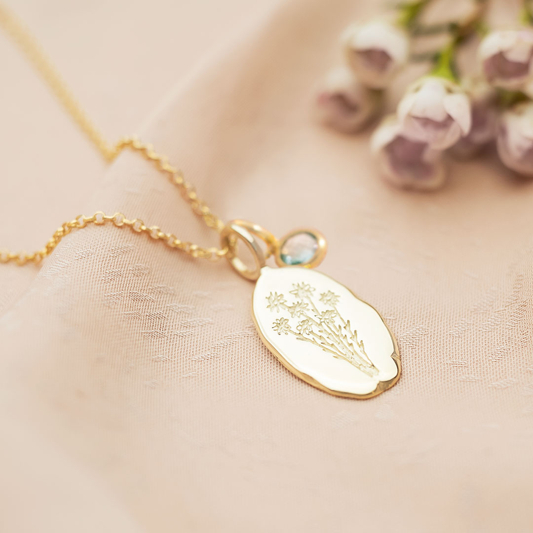 Sterling Silver Oval Birth Flower Personalised Necklace