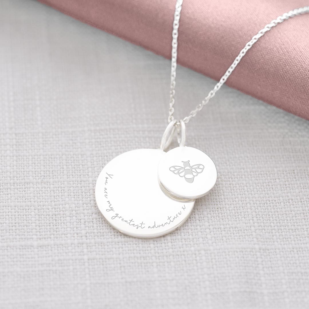 Sterling Silver Sia Charm Bee Illustration and Message Personalised Necklace