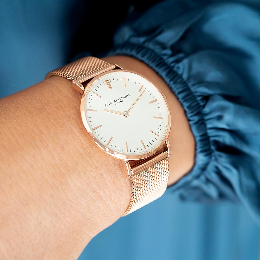 Stunning Rose Gold and White Face Analogue Watch