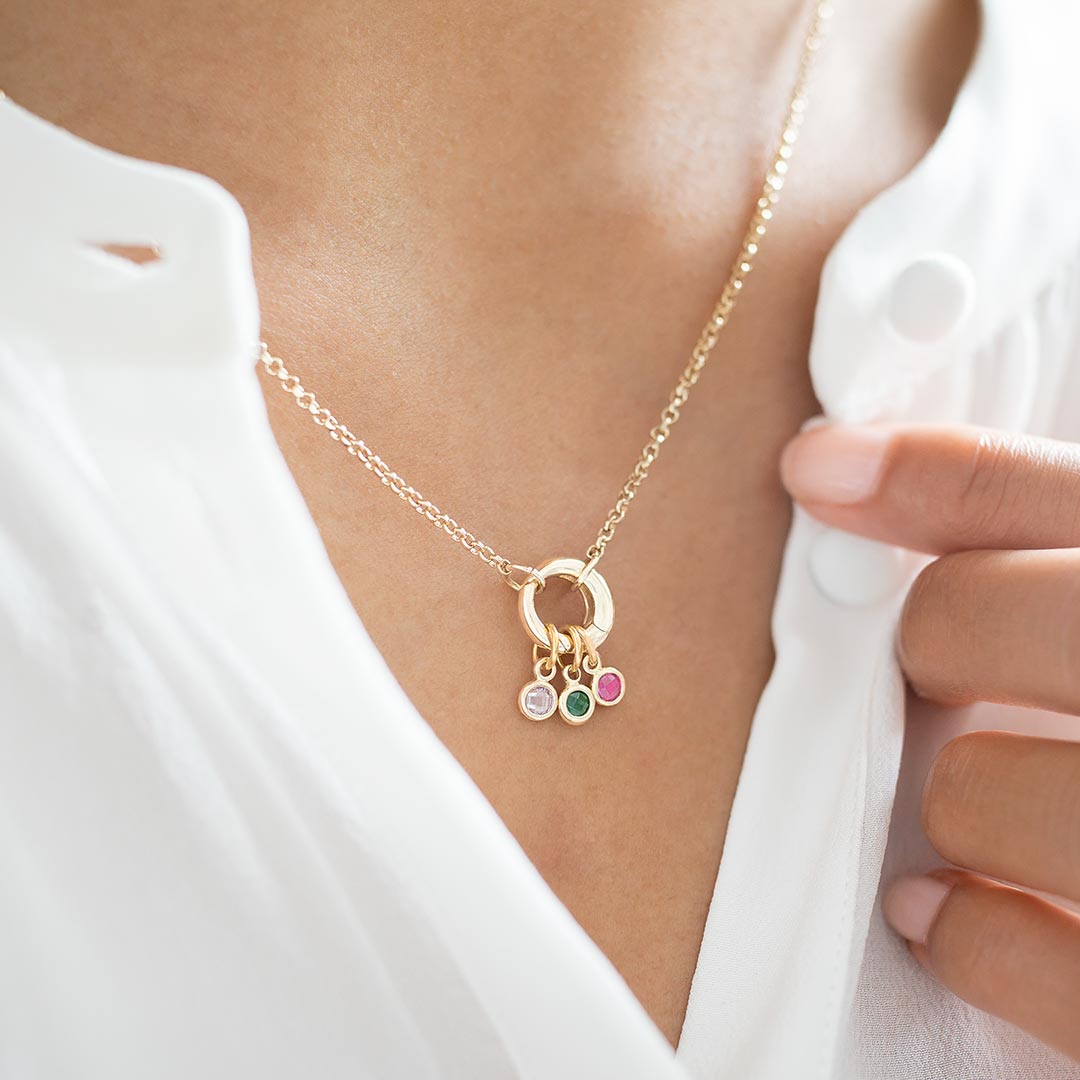 gold plated birthstone charm necklace